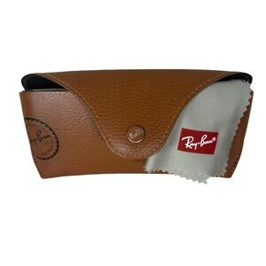 Ray Ban Sunglasses Case Brown Faux Leather Snap Closure w Cleaning Cloth